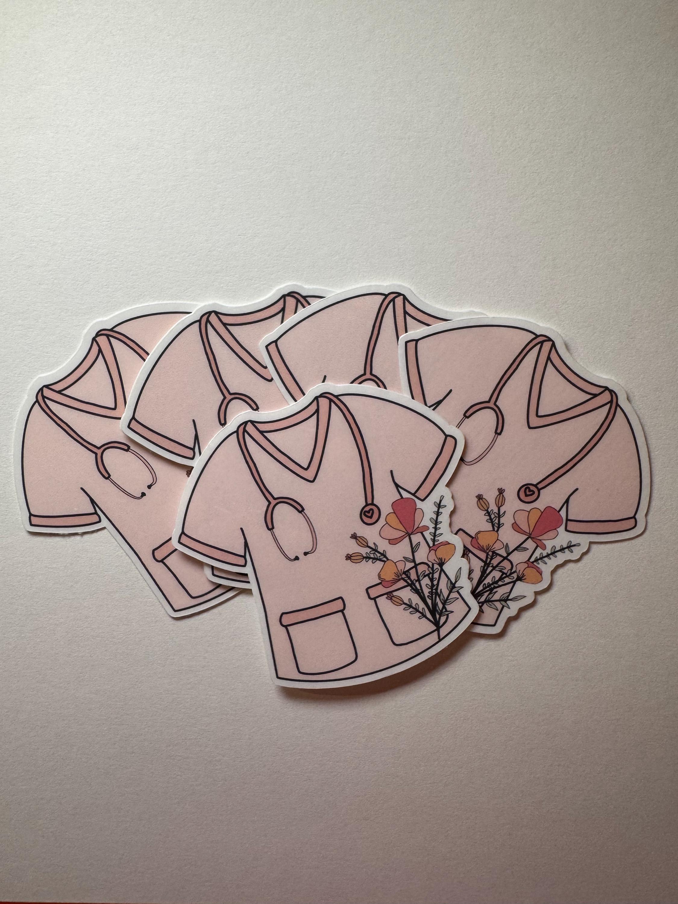Medical Student Floral Scrubs Vinyl Sticker
