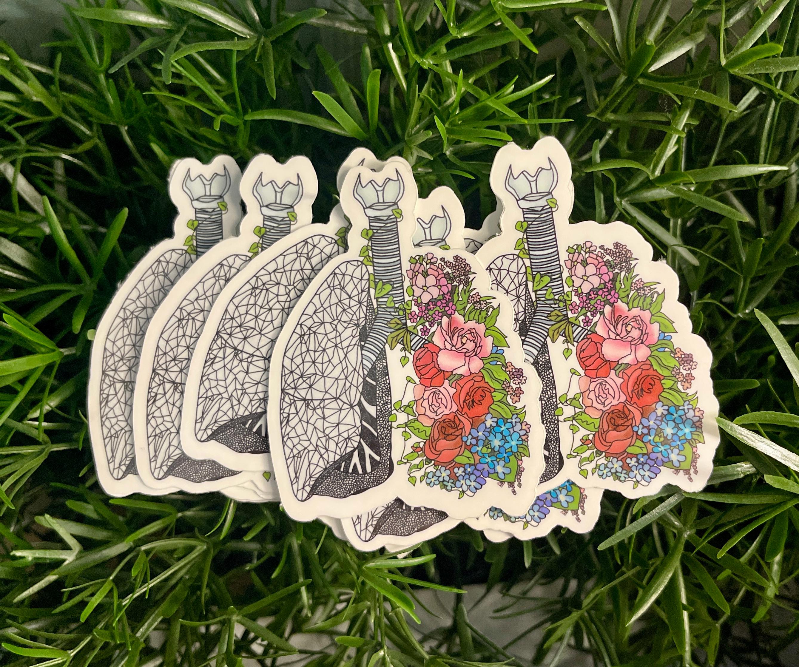 Medical Student Floral Anatomical Lung Vinyl Sticker