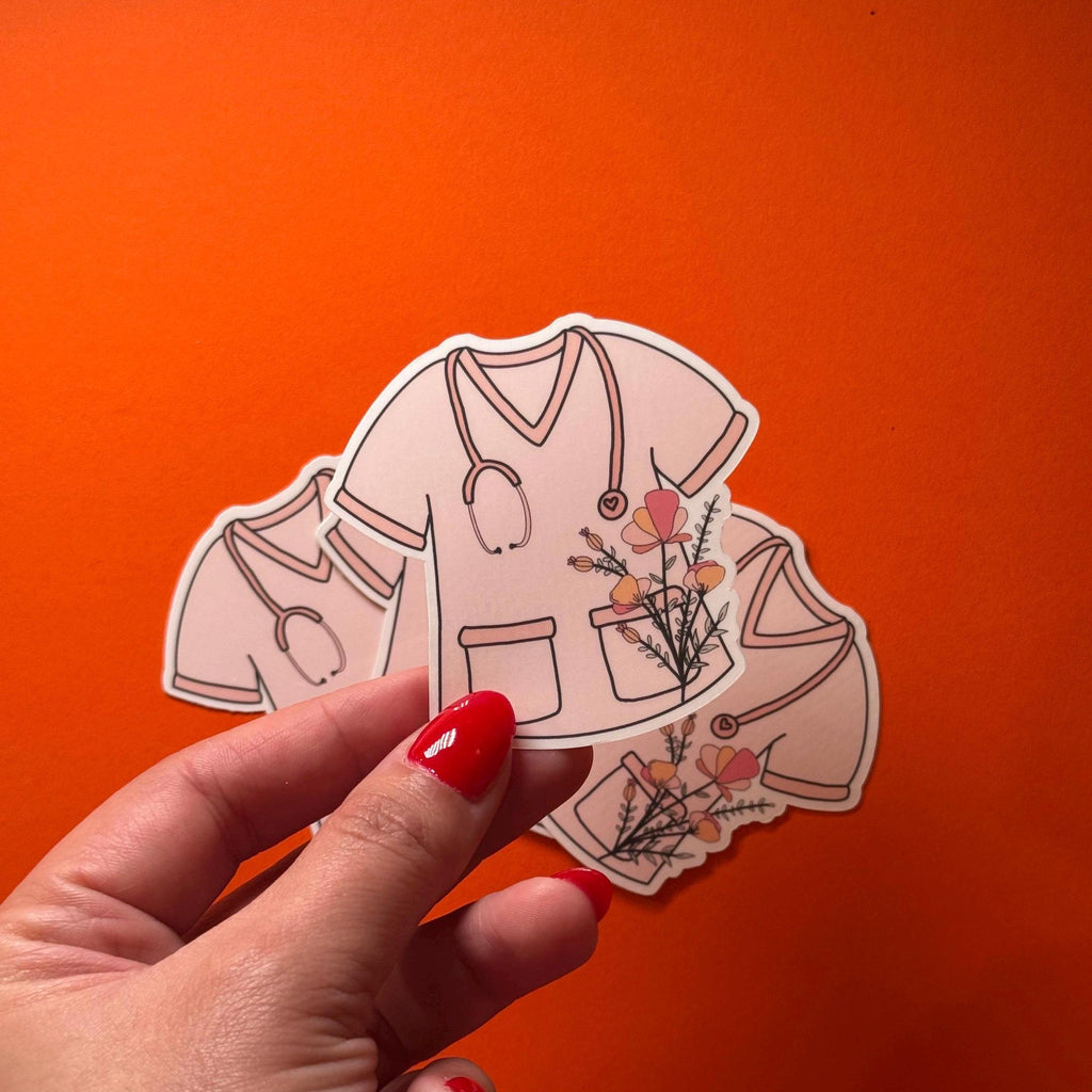Medical Student Floral Scrubs Vinyl Sticker