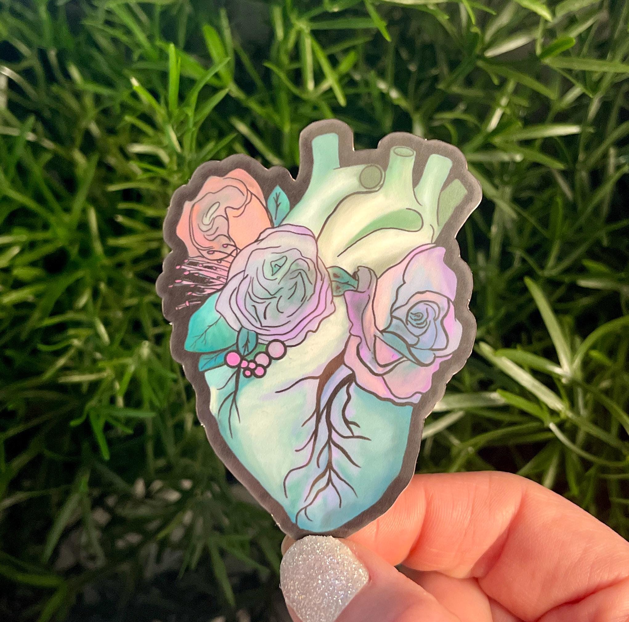 Medical Student Floral Anatomical Heart Vinyl Sticker