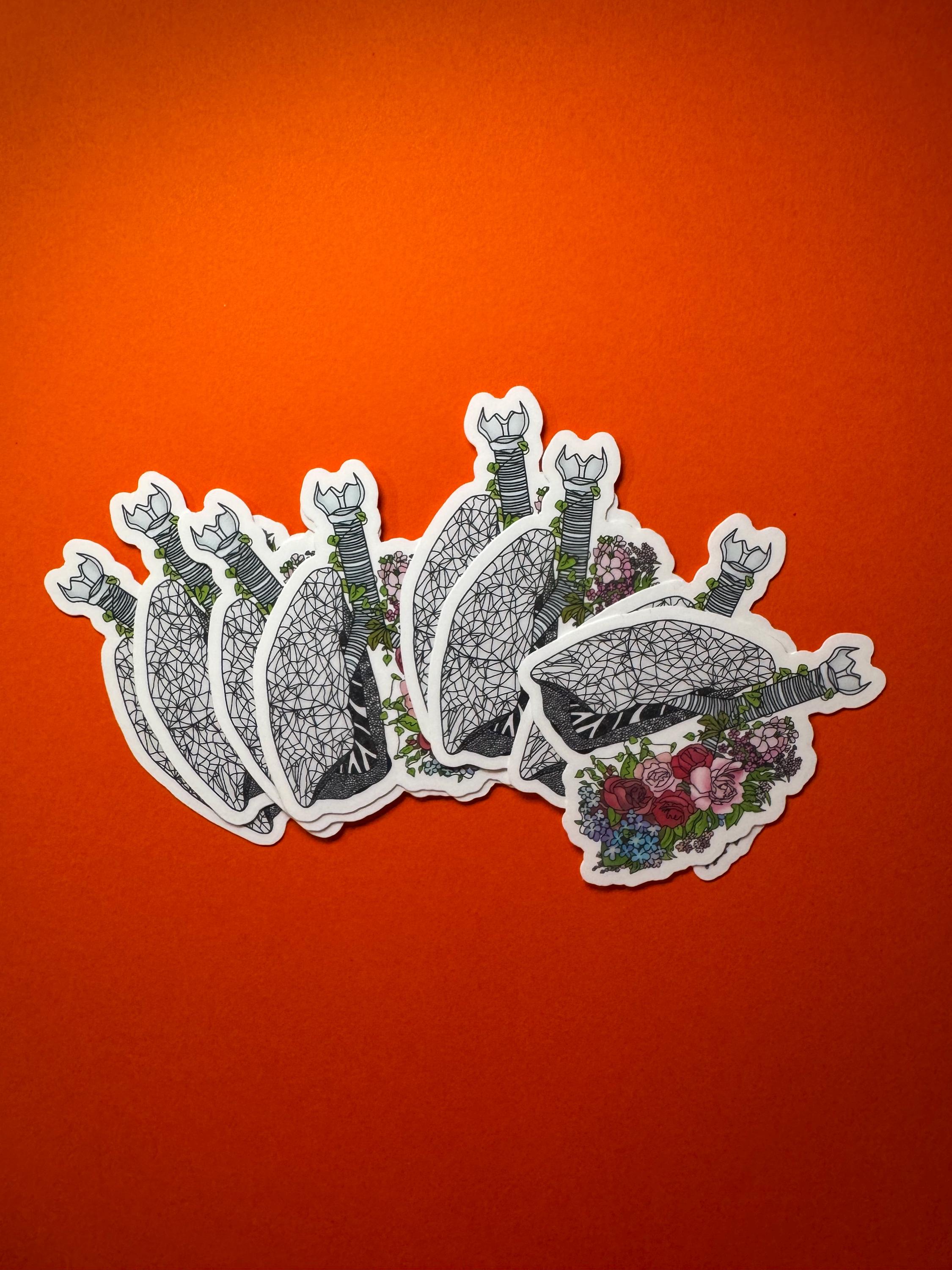 Medical Student Floral Anatomical Lung Vinyl Sticker