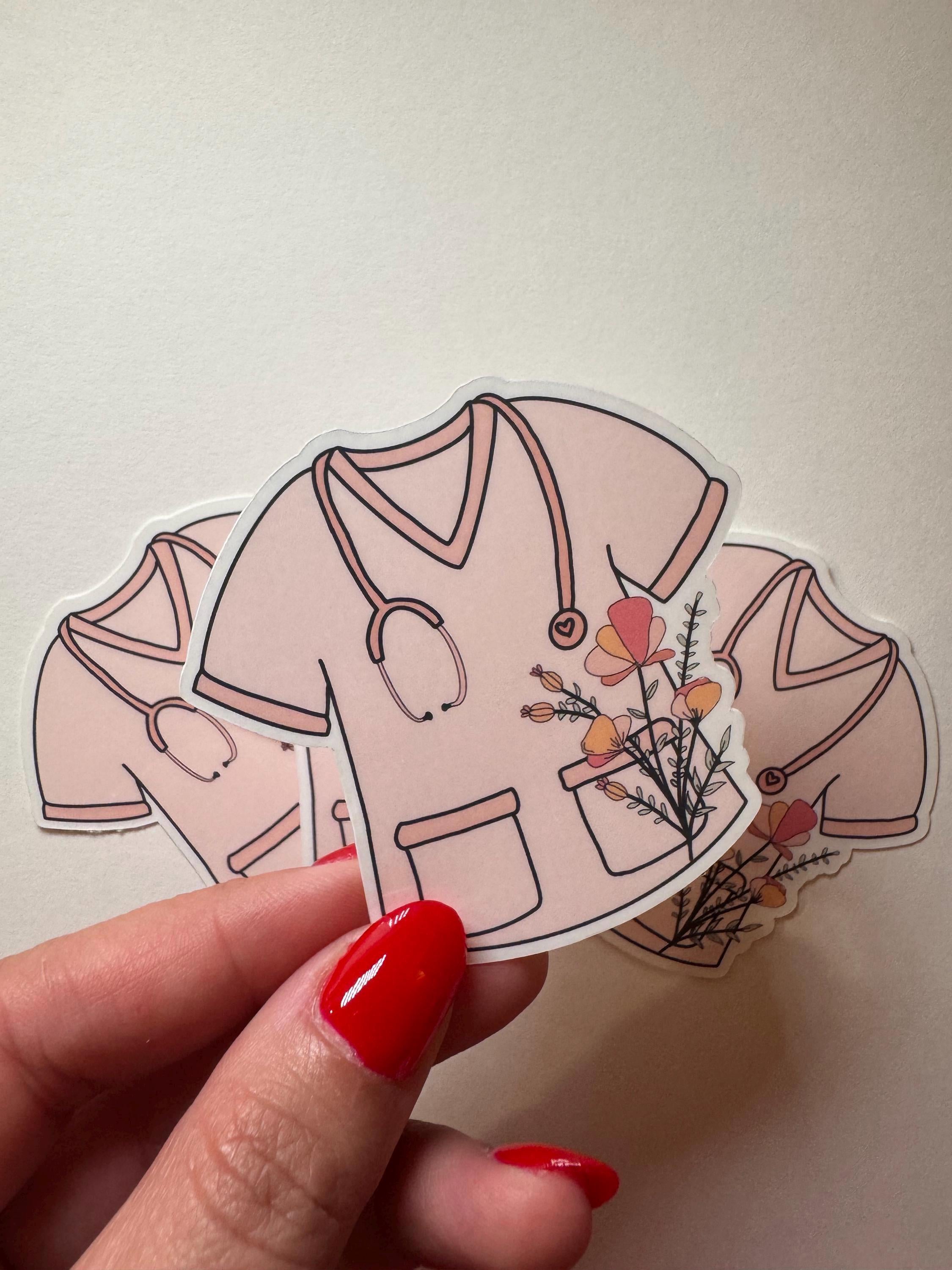 Medical Student Floral Scrubs Vinyl Sticker