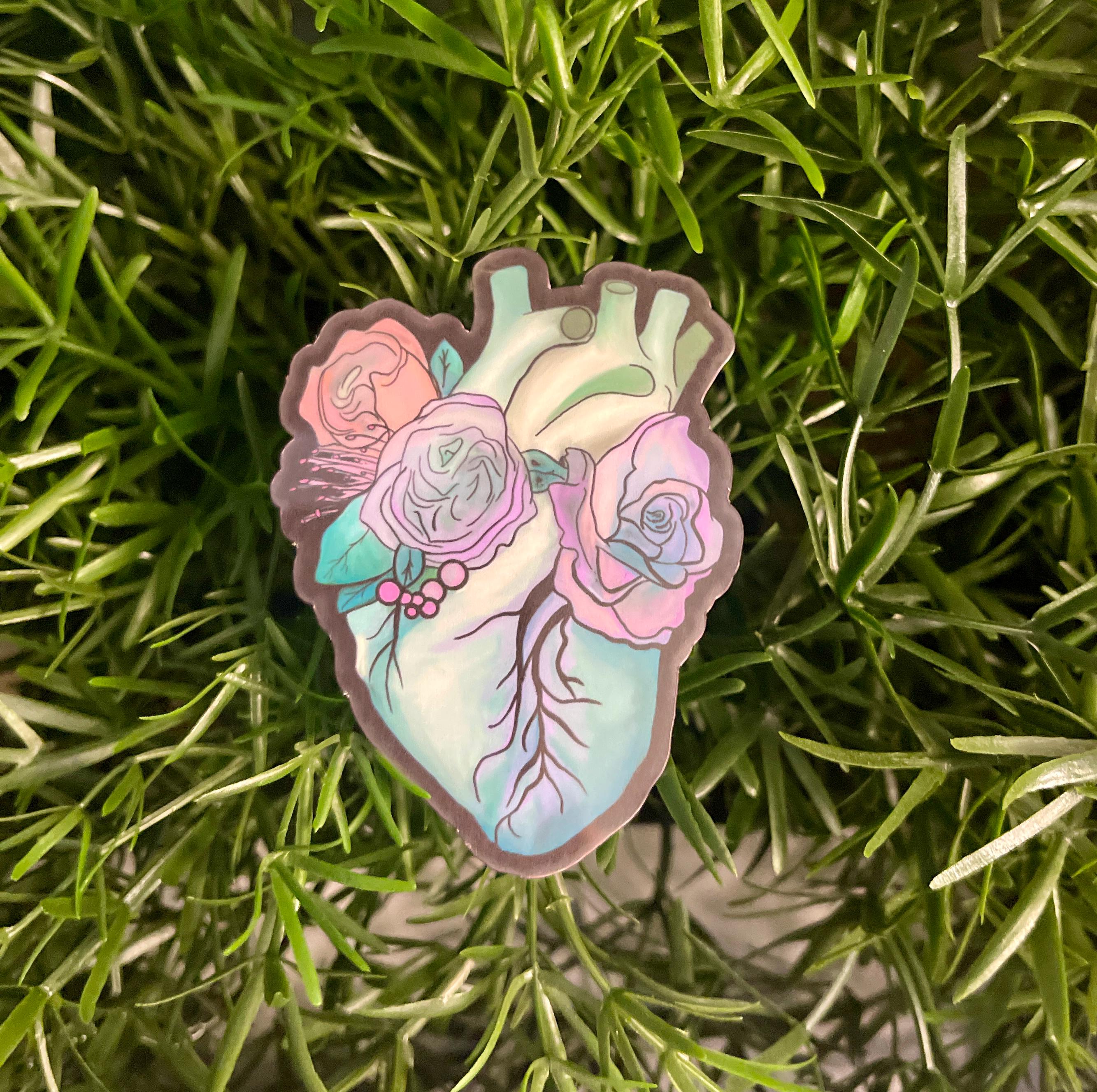 Medical Student Floral Anatomical Heart Vinyl Sticker