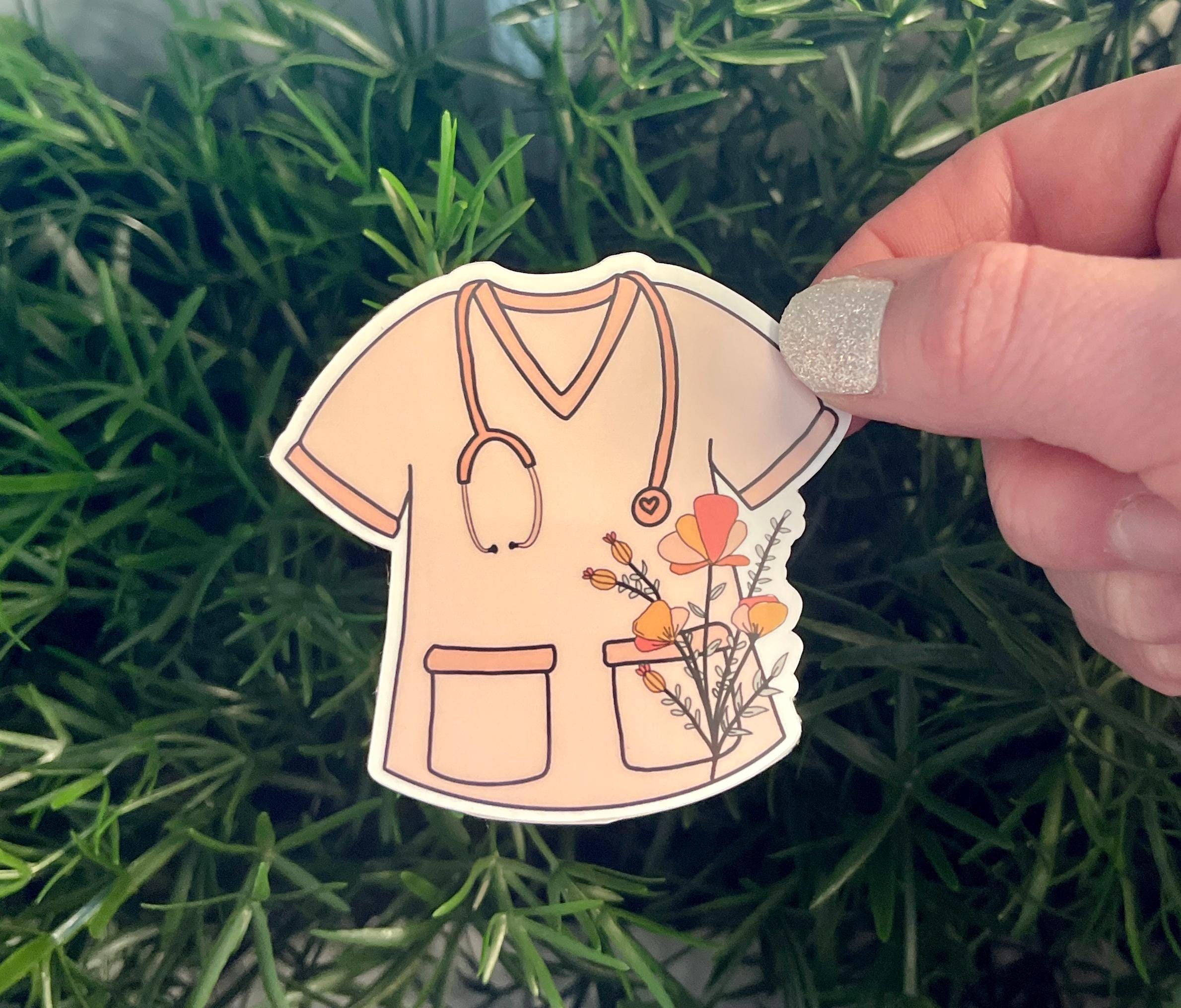 Medical Student Floral Scrubs Vinyl Sticker