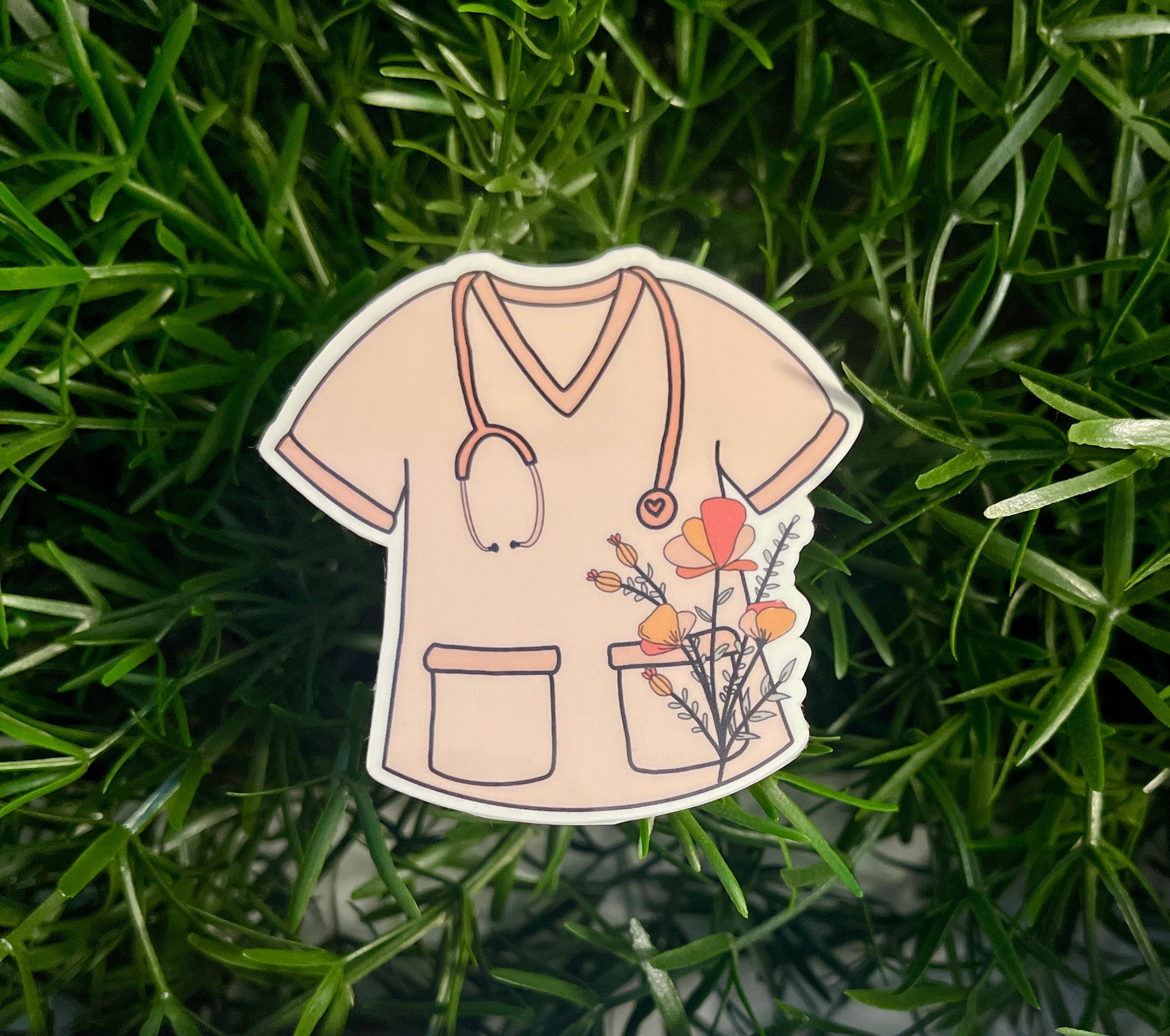 Medical Student Floral Scrubs Vinyl Sticker