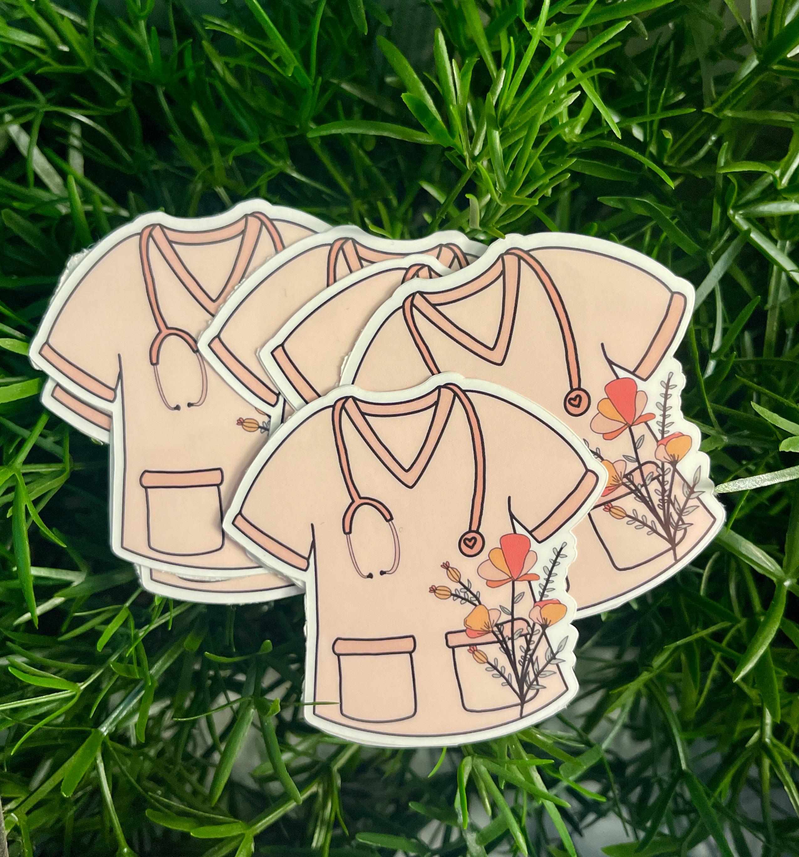 Medical Student Floral Scrubs Vinyl Sticker
