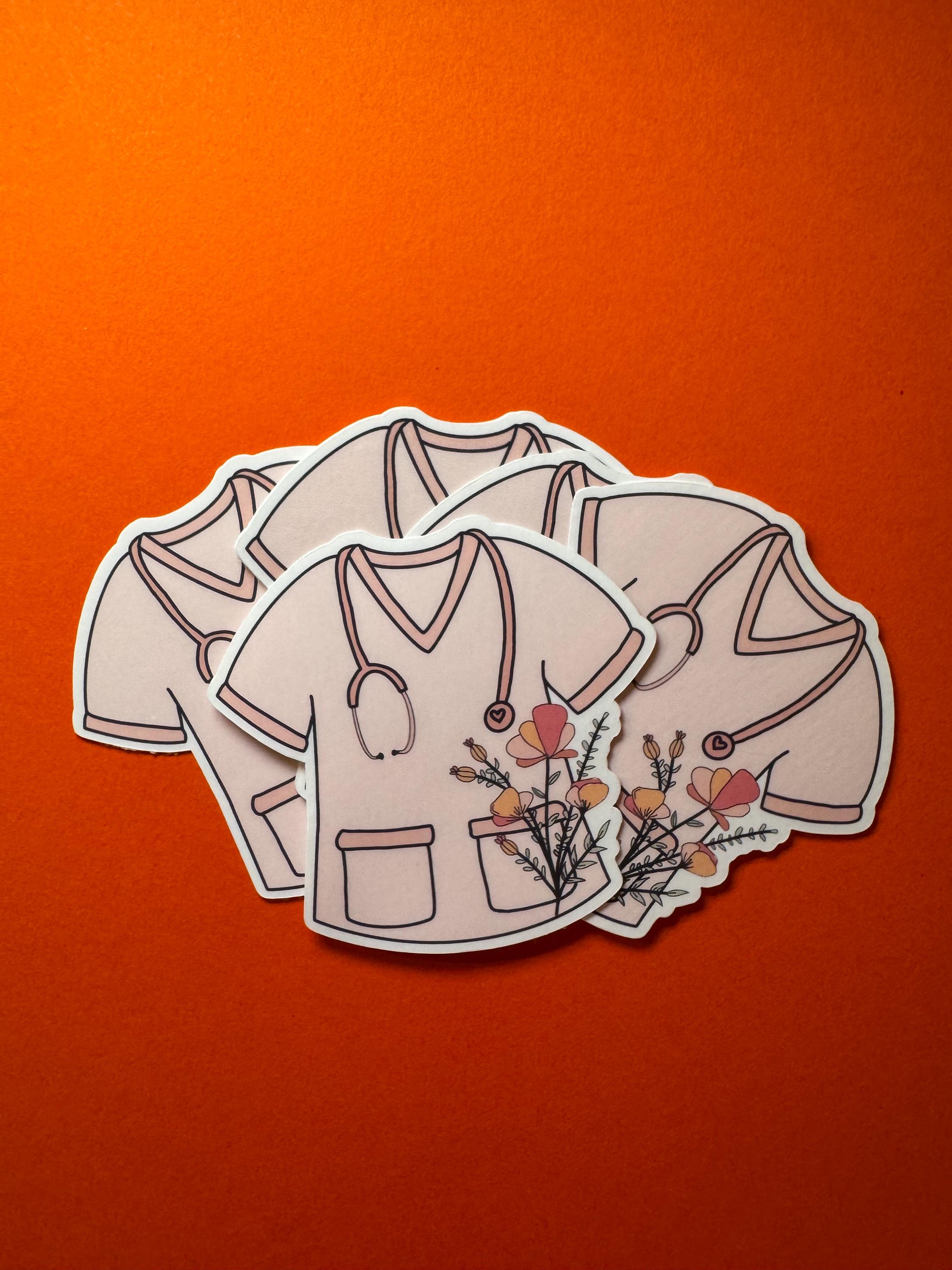 Medical Student Floral Scrubs Vinyl Sticker