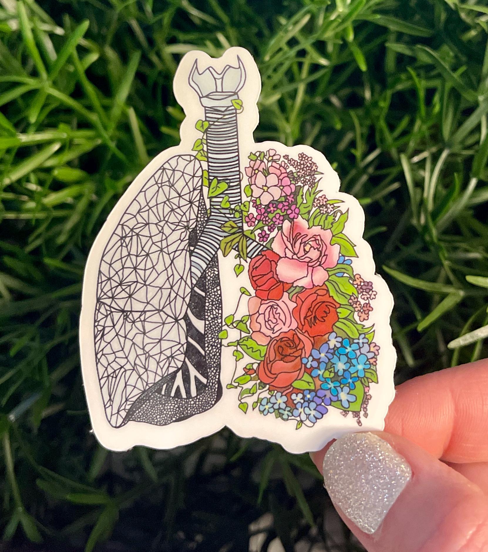 Medical Student Floral Anatomical Lung Vinyl Sticker